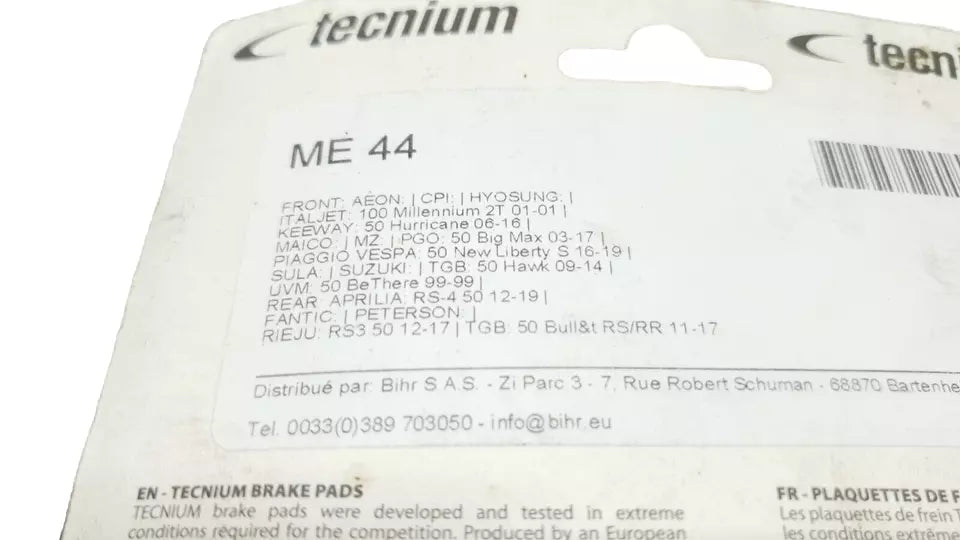 Plaquettes de frein avant Tecnum ME 44