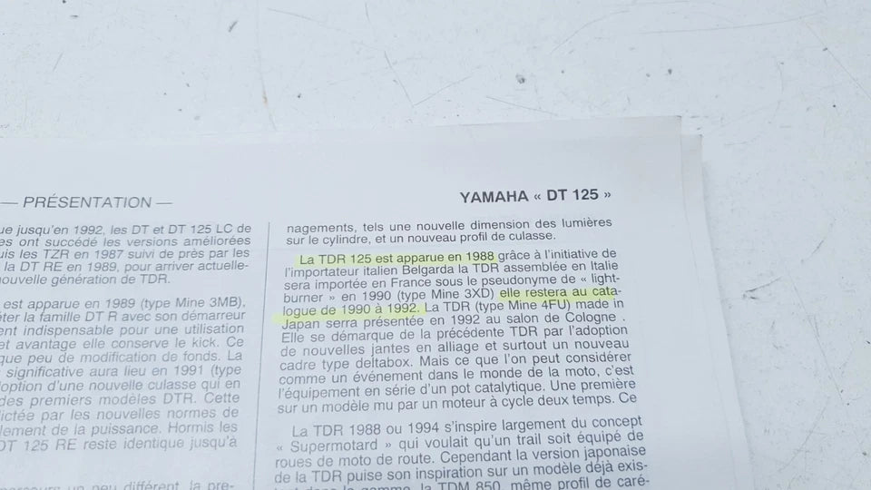 Revue technique Yamaha TDR 125 1990